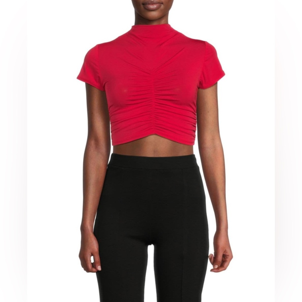 LOVE ADY Ruched Crop Top. TANGERINE , L